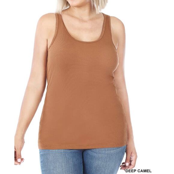 2X Deep Camel Ribbed Seamless Racerback Tank Top Zenana oversized comfort plus - Picture 5 of 5